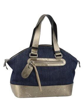 Chloe Tote Bag Denim Leather Blue